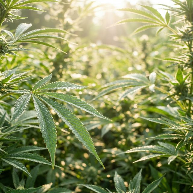 Cannabis leaves with dew